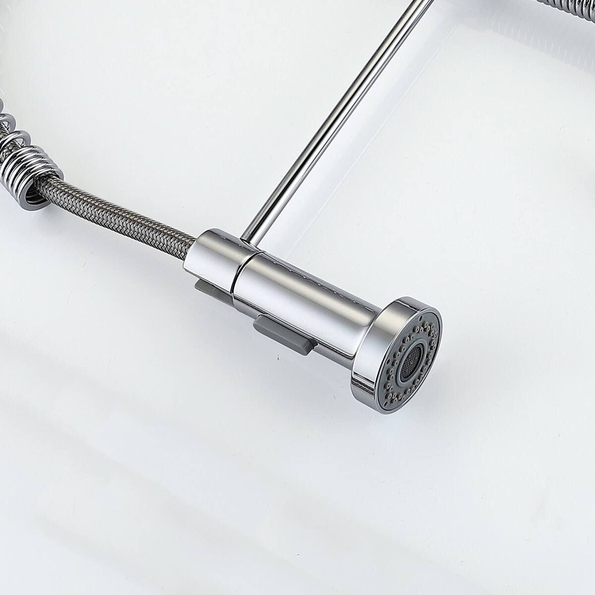 Left. Ropilly - Ropilly Single Handle Pull Down Kitchen Faucet Spring Design Chrome Finish - Chrome.
