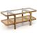 Front. Costway - 2-Tier Rustic Coffee Table with Storage Tempered Glass Tabletop PE Rattan Shelf - Brown and Natural.