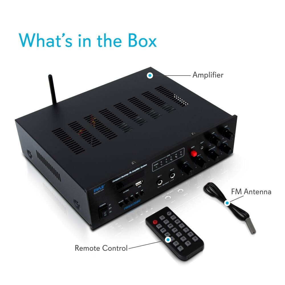 What's in the Box

- Amplifier
- Remote Control
- FM Antenna