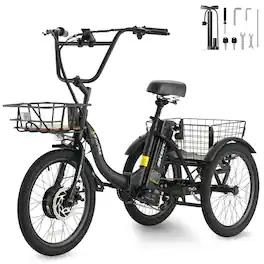 Syedee - Electric Tricycle for Adults, 20” Folding Electric Trike,3 Wheels Electric Scooter Bicycle, Peak 1000W Step-Thru Etrike - Black