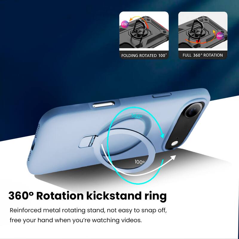 360° Rotation kickstand ring

Reinforced metal rotating stand, not easy to snap off, free your hand when you're watching videos.

FOLDING ROTATED 100°

FULL 360° ROTATION