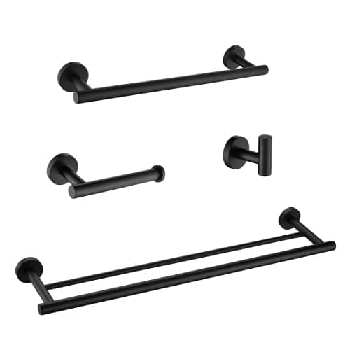 JUJABU - 4 - Piece Bathroom Hardware Set Towel Bar - Matte Black