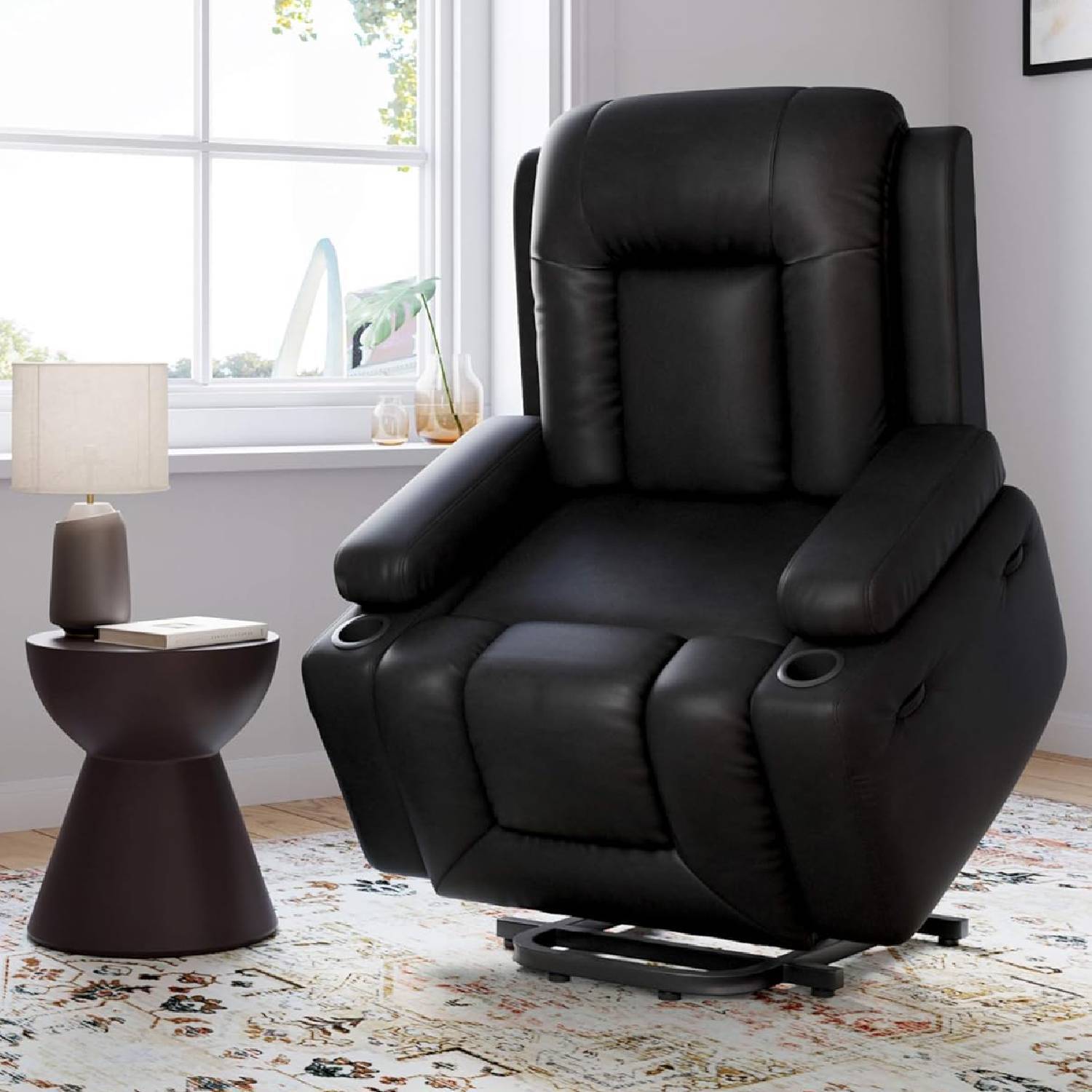 Front. GARVEE - 41.7" Electric Power Lift Recliner Chair with Heat Massage Function and Cup Holder, Black - Black.