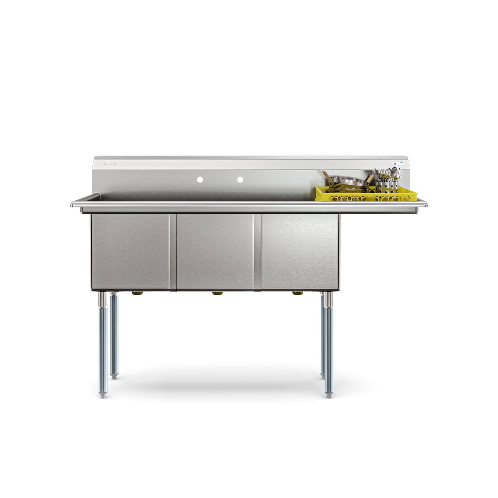 Angle. Koolmore - 63 in Three Compartment  Sink, Bowl Size 15x15x14, Stainless-Steel 16 Gauge with Right Drainboard - Stainless Steel.