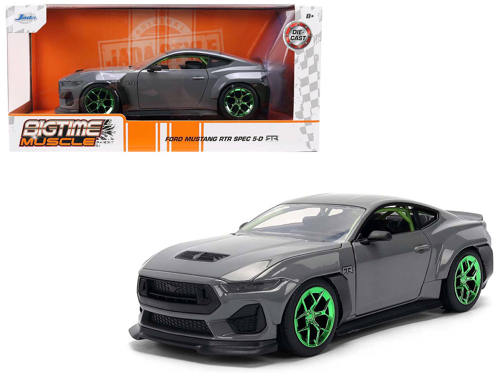 2024 Ford Mustang RTR Wheels "Bigtime Muscle" Series 1/24 Diecast Model Car by Jada - Gray with Green