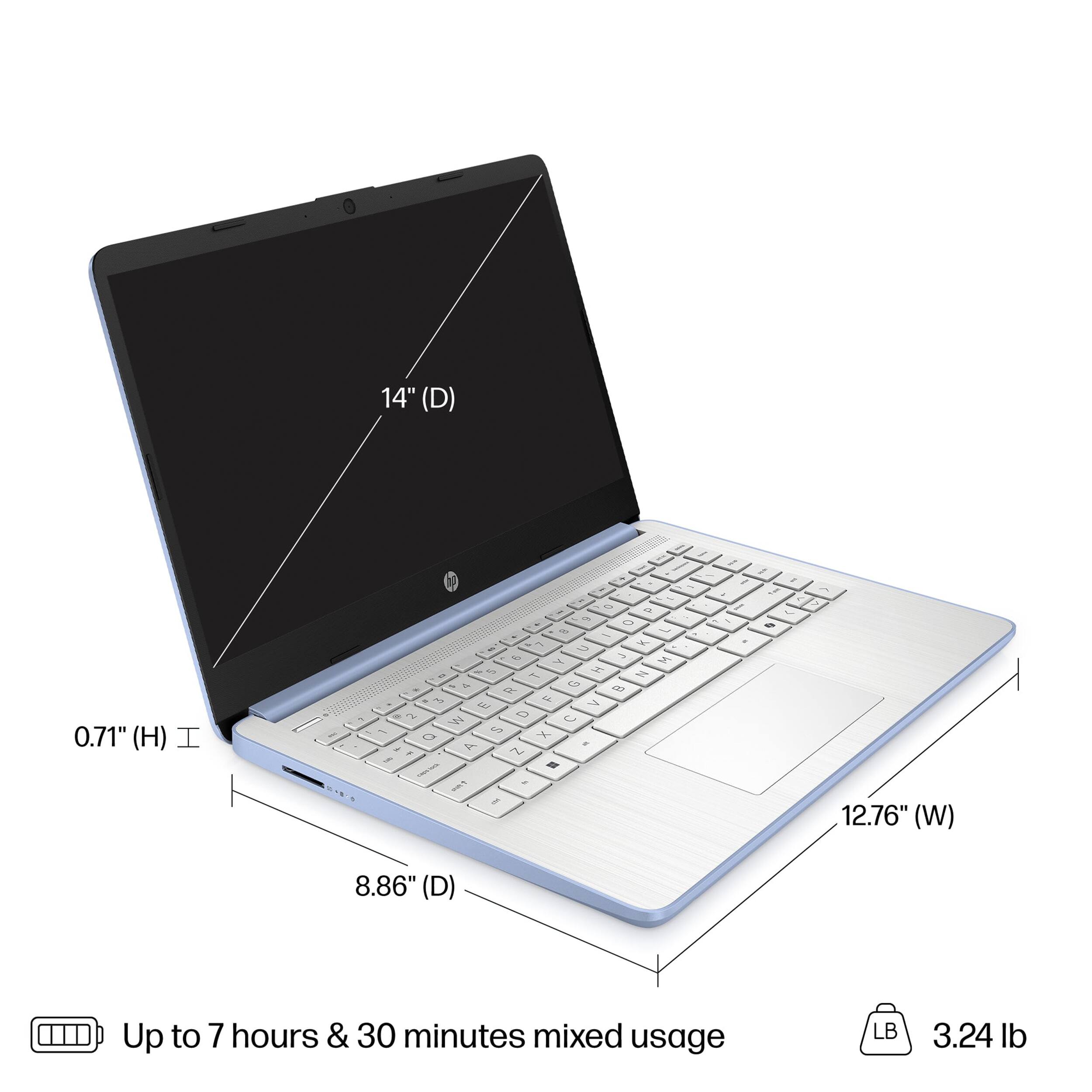 14" (D)  
0.71" (H)  
12.76" (W)  
8.86" (D)  
Up to 7 hours & 30 minutes mixed usage  
3.24 lb