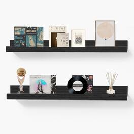 BOMEDA - 2 Pack 24 in Floating Picture Ledge Shelves, Modern Wood Wall Shelf for Photos, Books, Room Decor for Living Room - Black