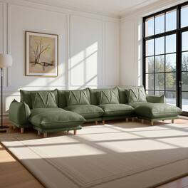 Meqiodas - Modular Sectional Sofa with Ottoman, Modern L-Shaped Couch Cloud Couch with Ottoman & 4.7" High Legs - Green(4+2)