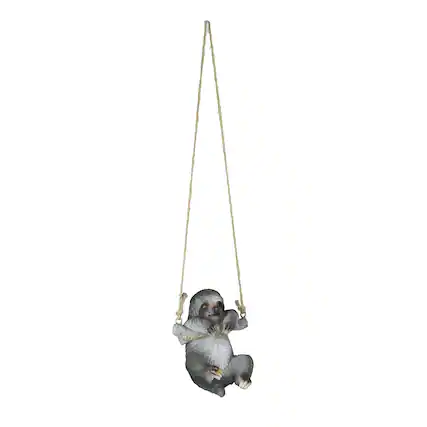 Front. Mayrich Company - Hand-Painted Resin Sculpture Three-Toed Sloth Hanging Statue With Rope Hanger - Grey.