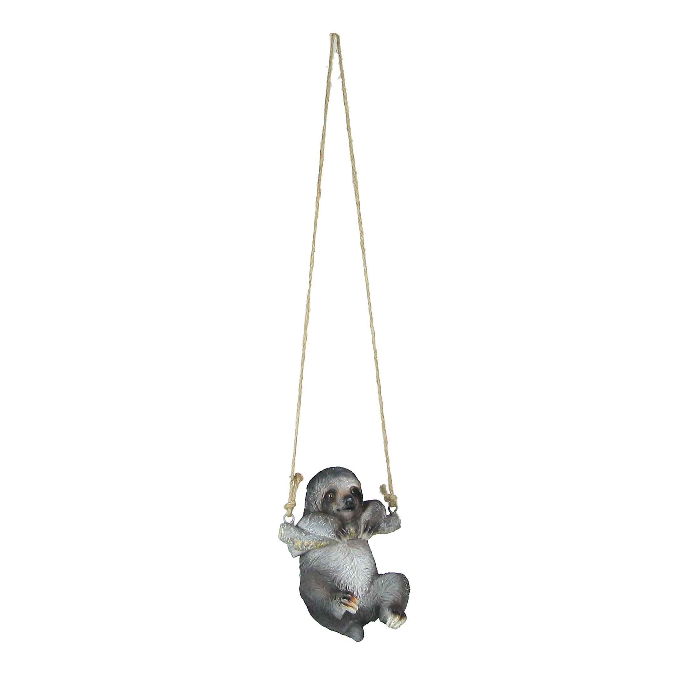 Front. Mayrich Company - Hand-Painted Resin Sculpture Three-Toed Sloth Hanging Statue With Rope Hanger - Grey.