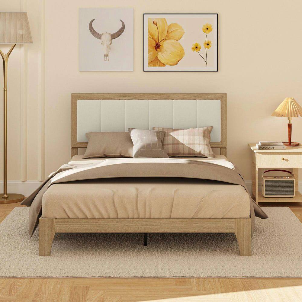 Left. Kadyn - Full Bed Frame with Headboard Full Size Platform Bed Frame with Wooden Slats No Box Spring Needed Easy Assembly Oak - Brown.