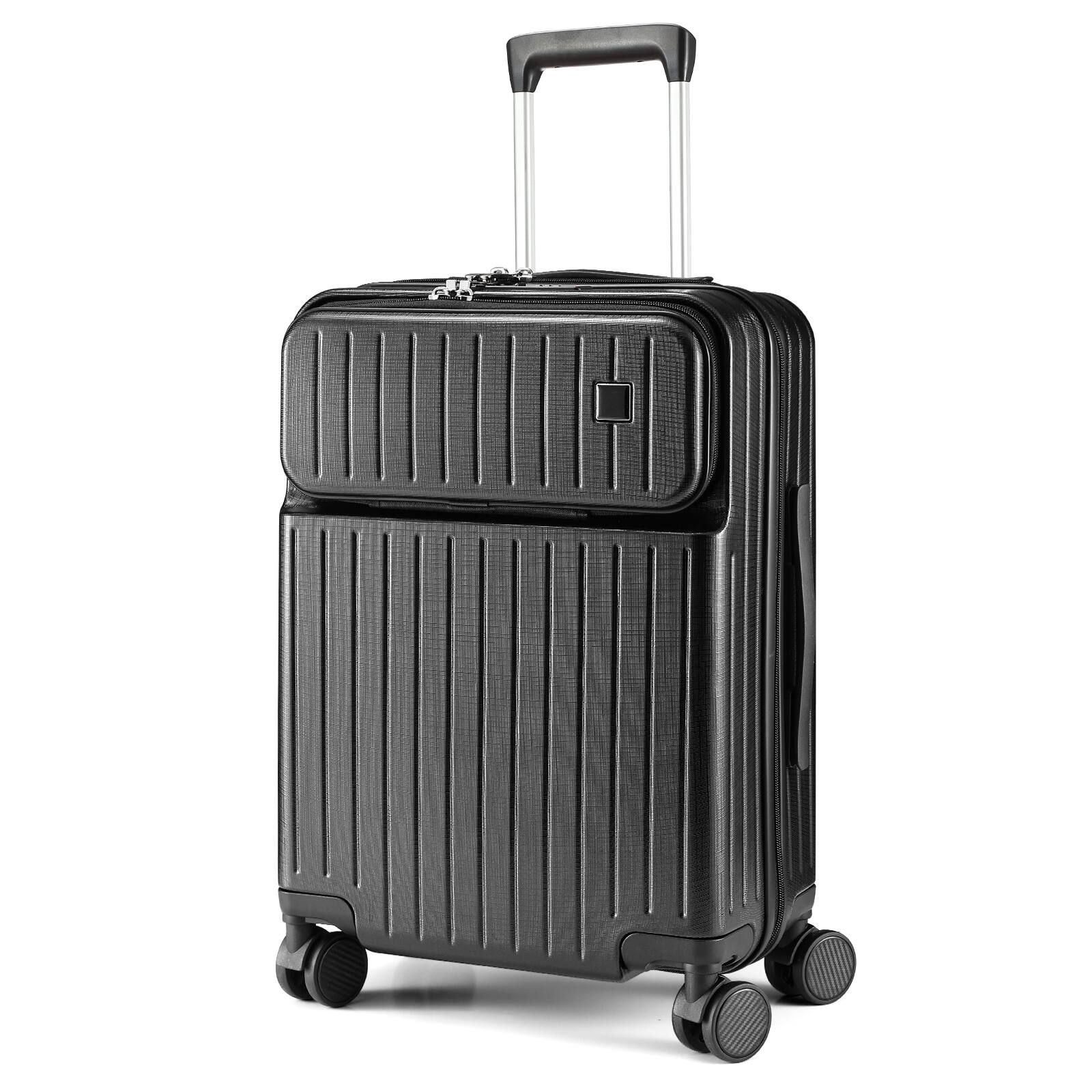 Angle. Sugift - Modern 20″ Carry On Luggage with Front Pocket, TSA Lock, Spinner Wheels, and Organized Interior - Grey.