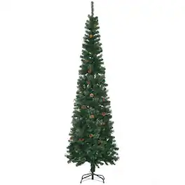 PULUZ - 7.5 Foot Pencil Artificial Christmas Tree, Slim Pine Needles Xmas Tree with Realistic Branches, Pine Cones, Metal Base - Green