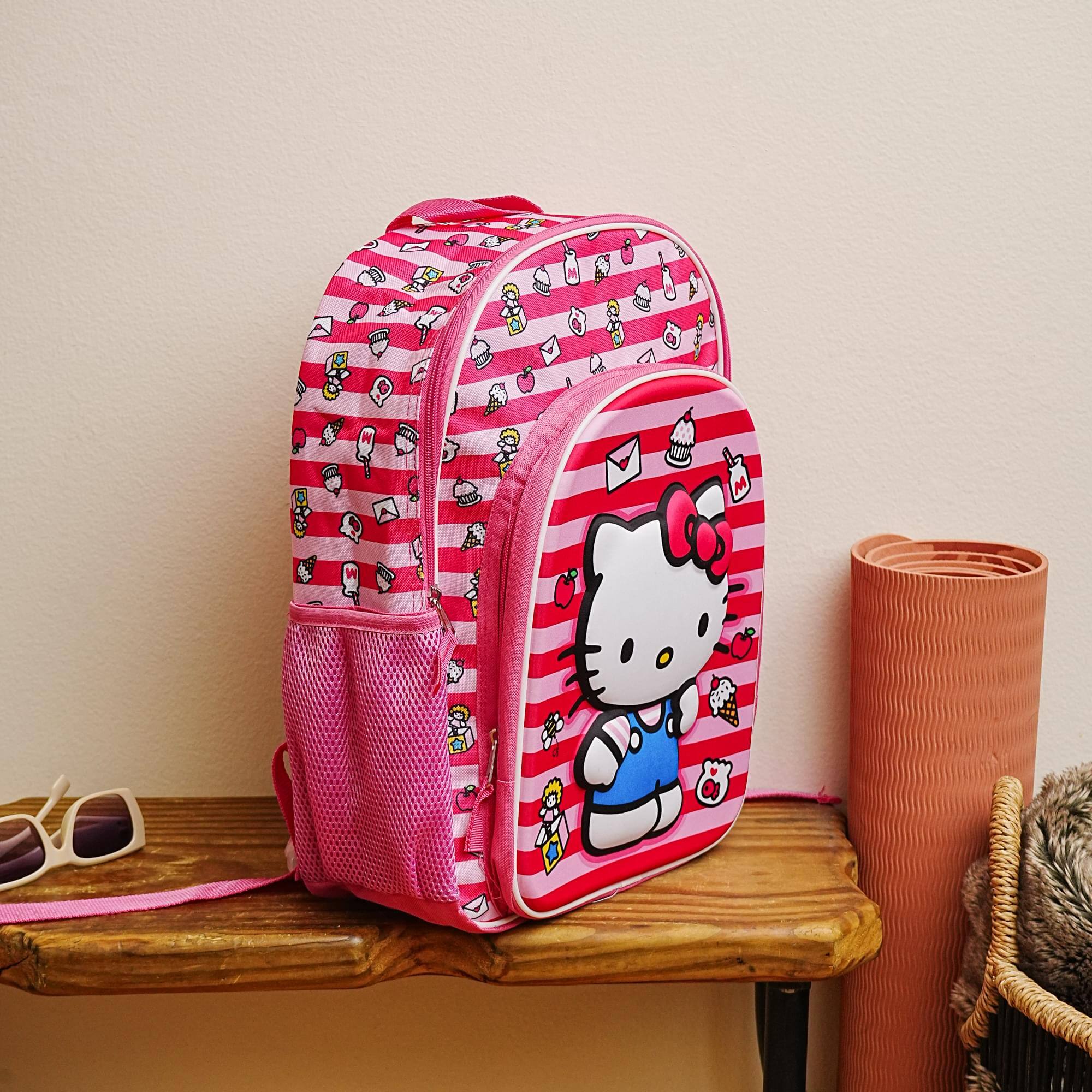 Alt View 3. Hello Kitty - Sanrio Hello Kitty Pink Striped 16 Inch Backpack with Front Pocket - Multi-Colored.