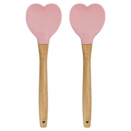 Unique Bargains - 2pcs Silicone Spatula w/ Wood Handle, Heart-Shaped Heat-Resistant Non-Stick Cake Scraper for Baking - Pink