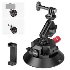 Front. Neewer - 4.5" Suction Cup Mount with Magic Arm - Holds iPhone, Action Camera & More for Car/B-Roll - Black.