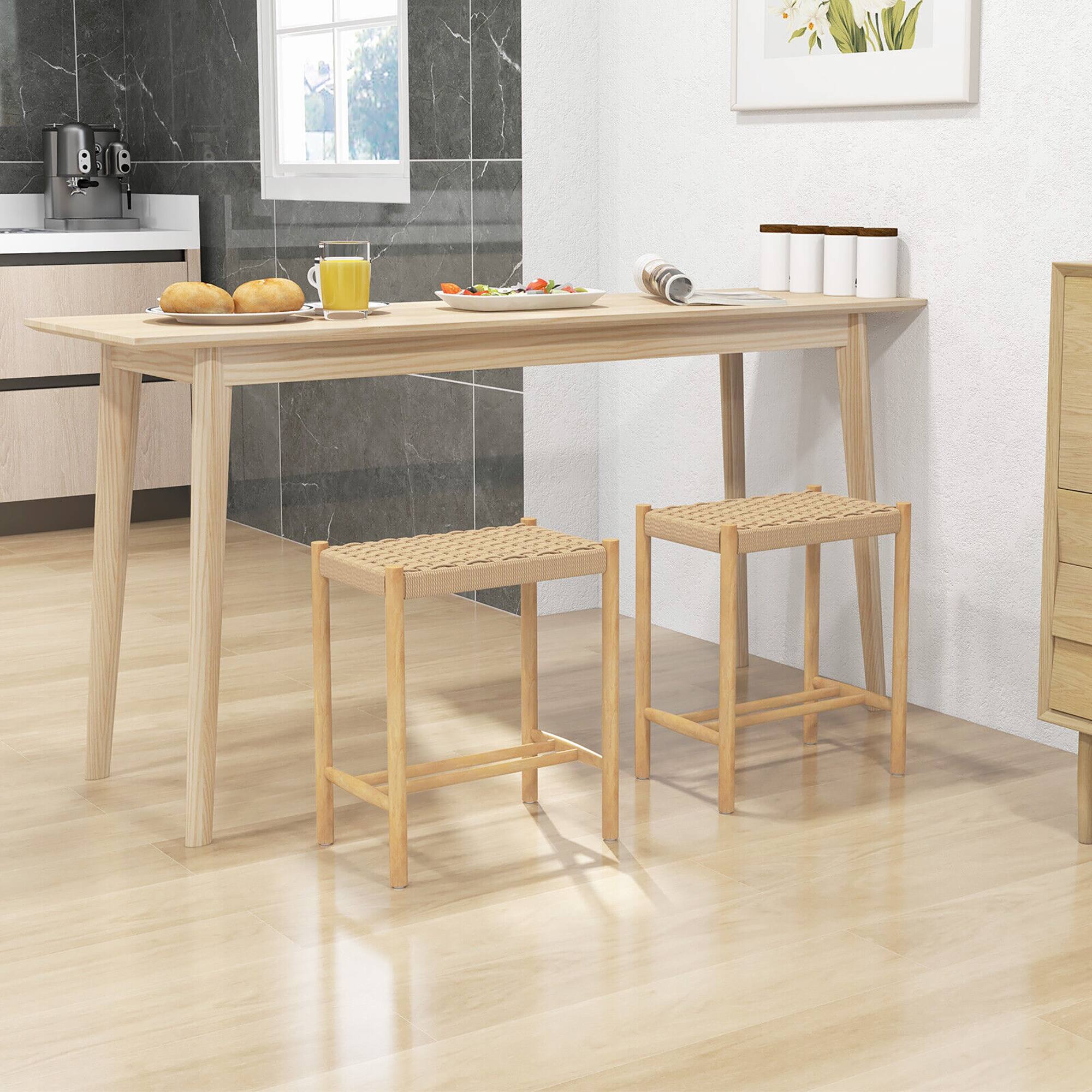 Alt View 3. Gymax - Gymax 18'' Dining Stool Set of 4 Backless w/ Rubber Wood Frame Woven Paper Seat Kitchen - Natural.