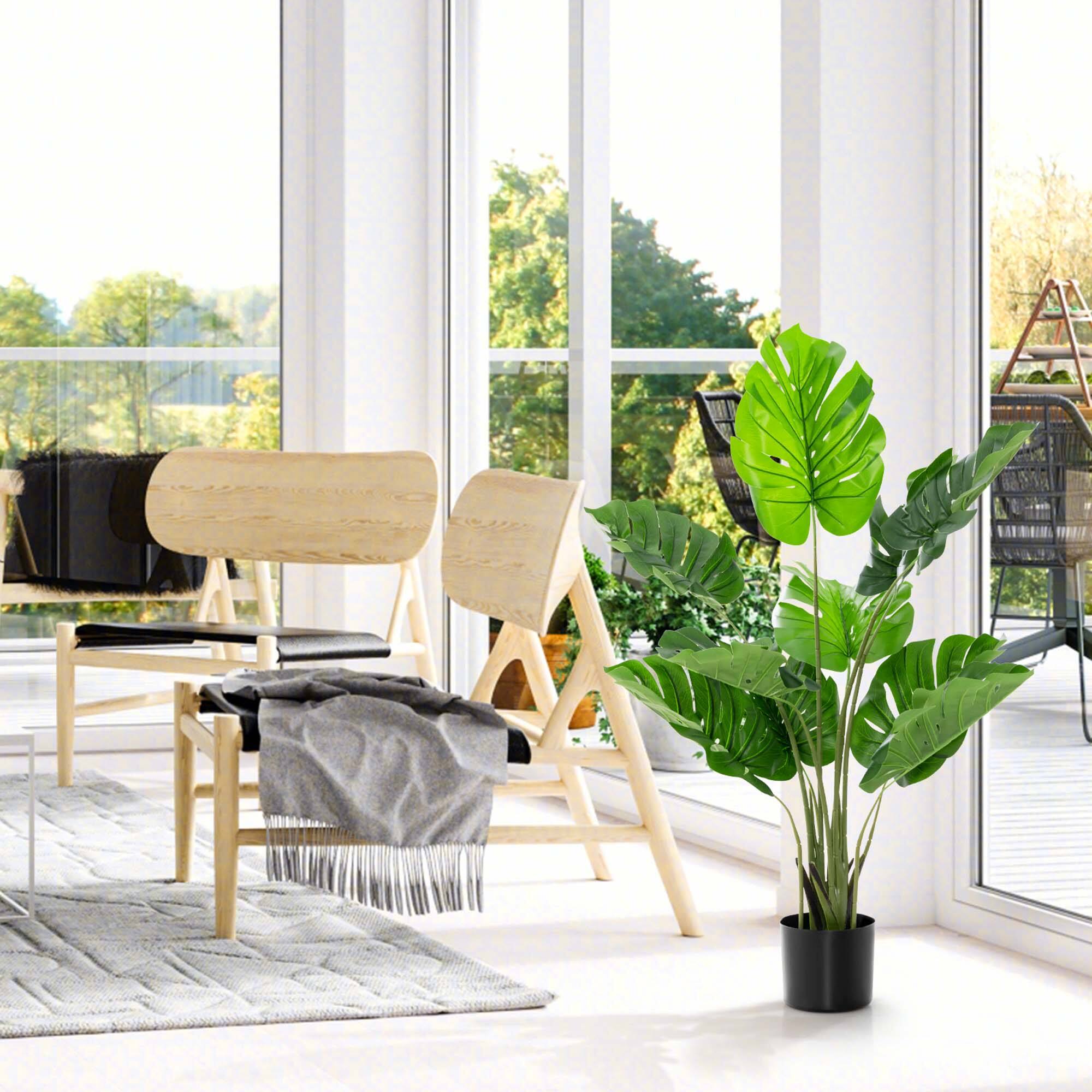 Alt View 1. Costway - Costway 4FT Artificial Monstera Deliciosa Plant Palm Tree Indoor Outdoor - Green.