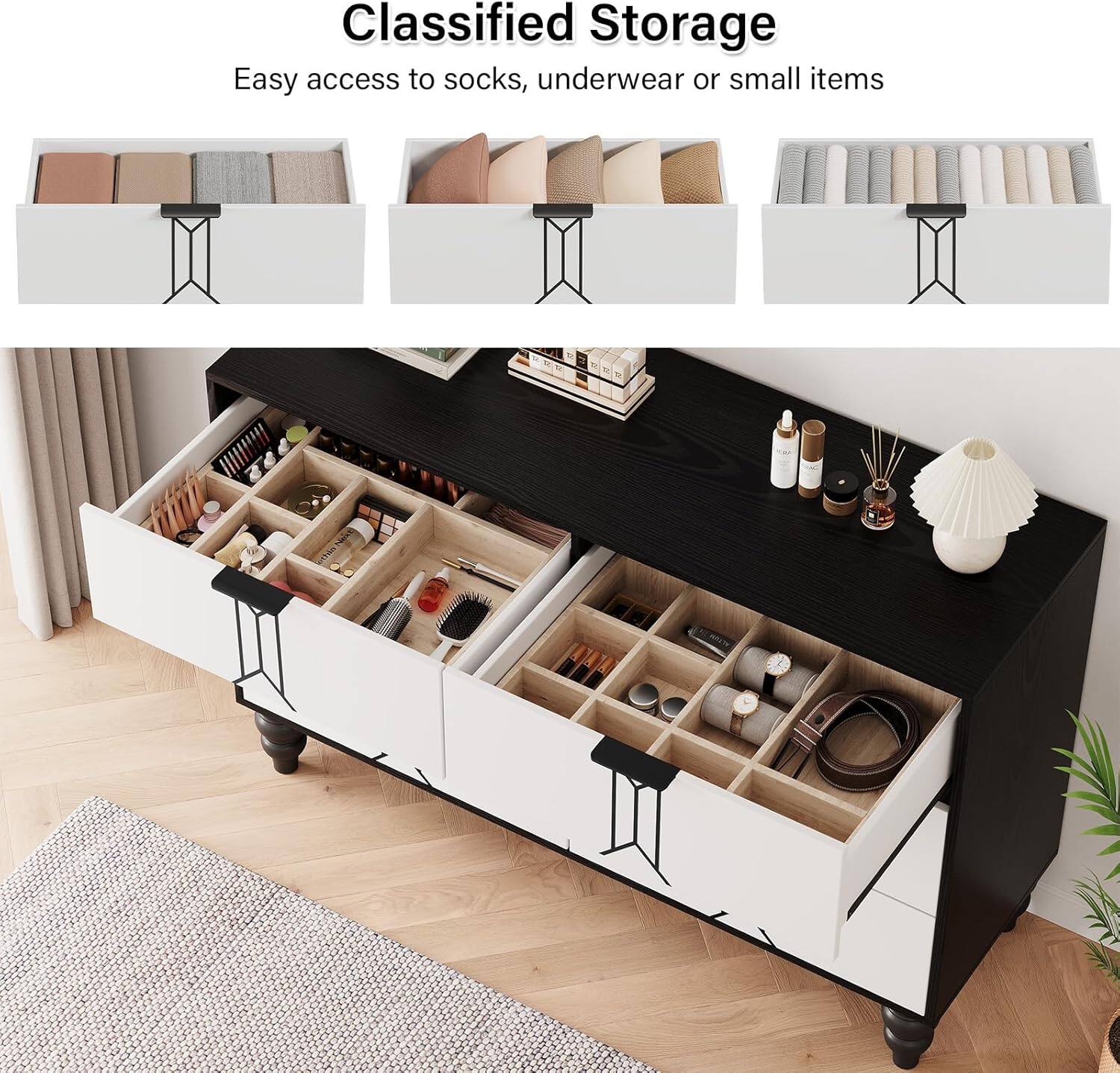 Classified Storage  
Easy access to socks, underwear or small items