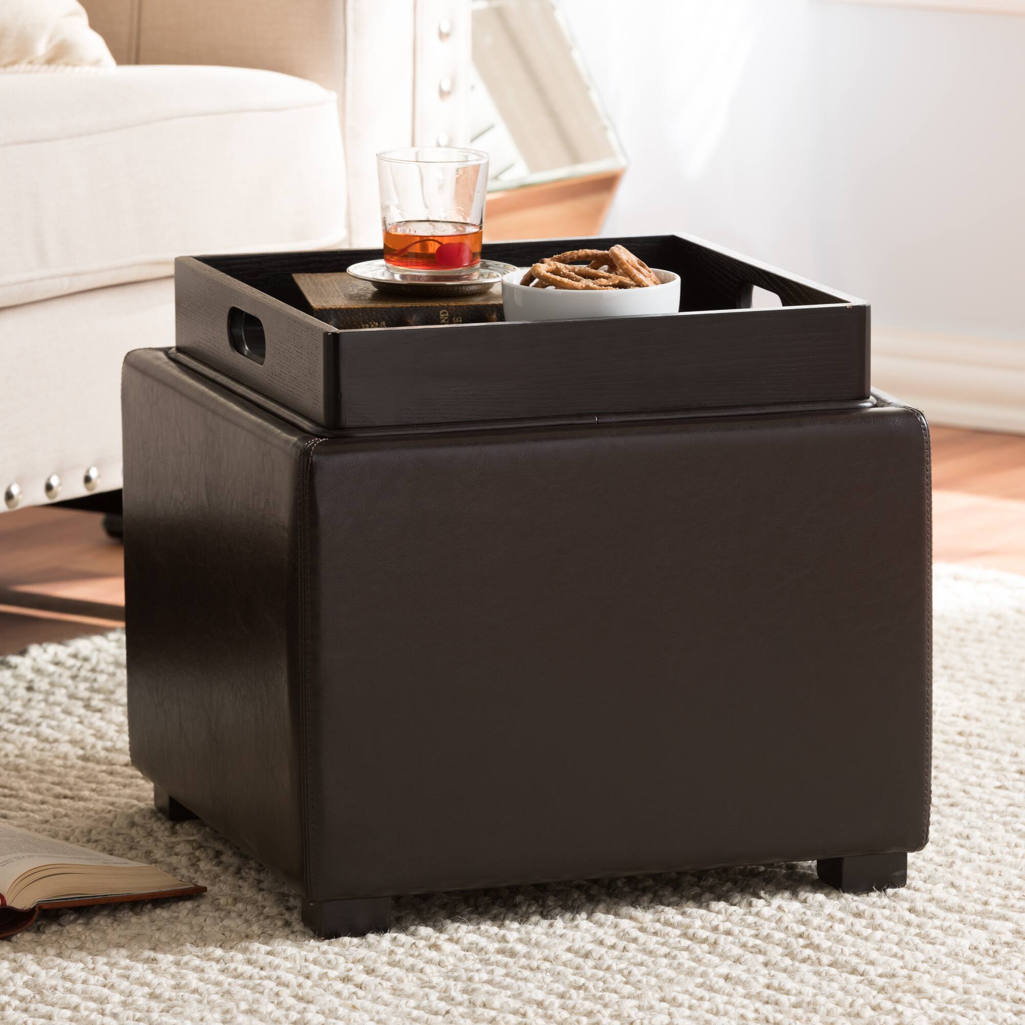 Alt View 1. Baxton Studio - Tate Storage Ottoman - Dark Brown.