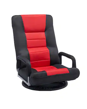 Front. VEVOR - Swivel Floor Gaming Chair with Armrests, 360-Degree Rotating Floor Chair with 6 Adjustable Position Folding Backrest - Red,Black.