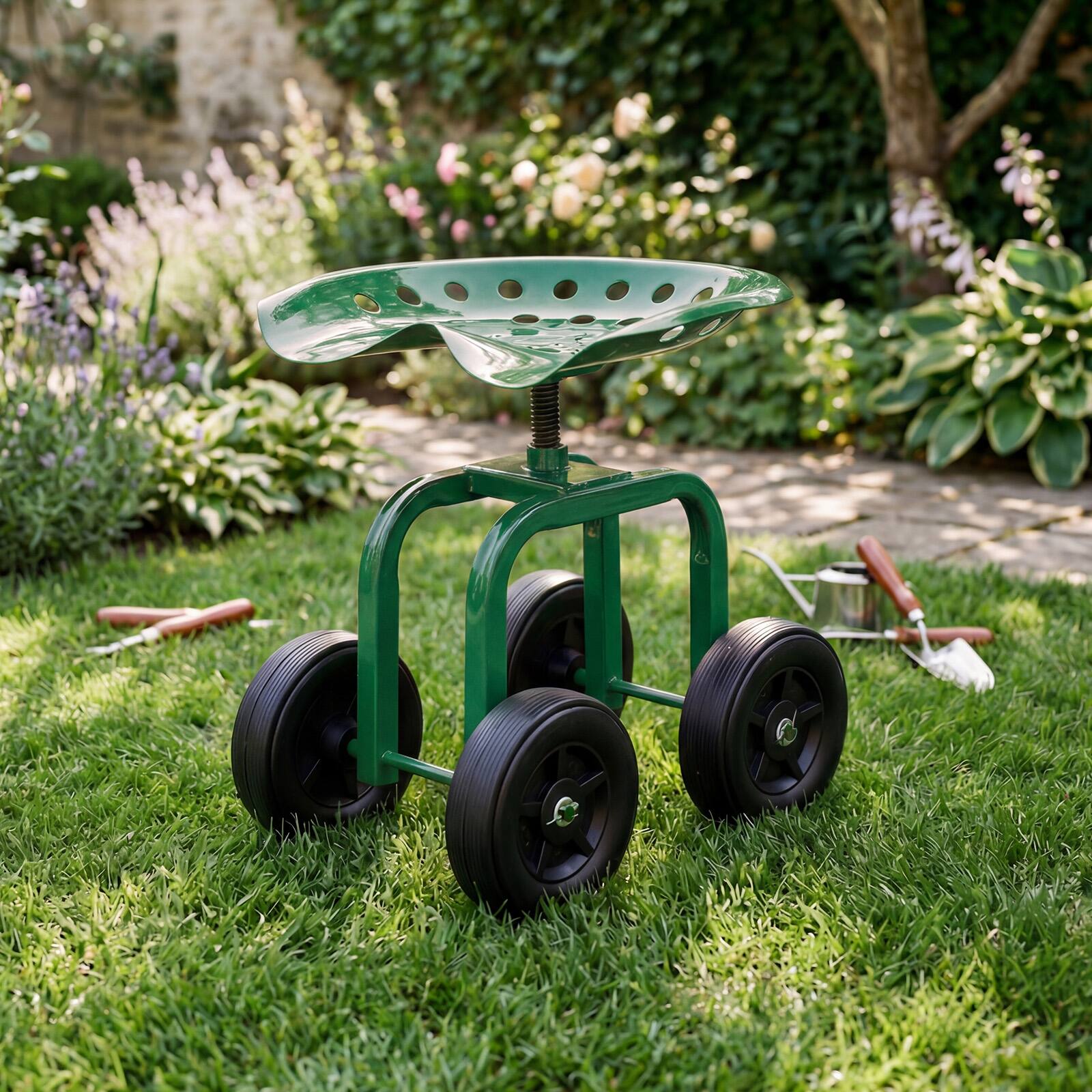 Alt View 4. Costway - Costway Rolling Garden Cart Heavy Duty Workseat with 360° Swivel Seat & Adjustable Height - Green.