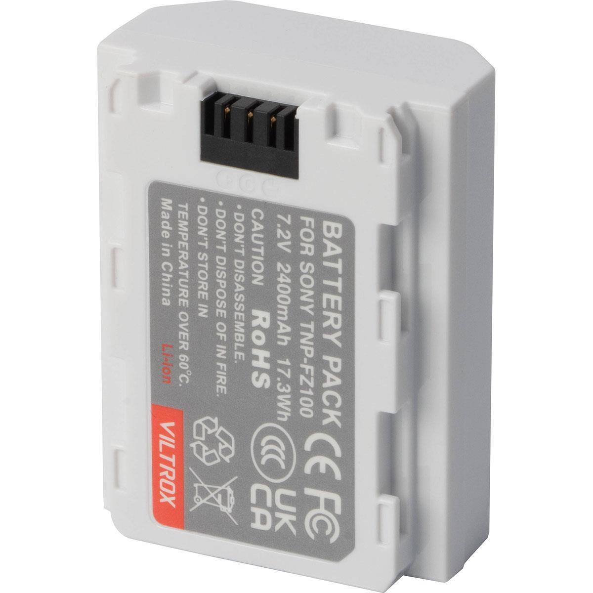 Made in China Li-ion VILTROX  
300 TEMPERATURE DON'T .DON'T DON'T CAUTION 7.2V FOR STORE IN DISPOSE DISASSEMBLE. 2400mAh SONY BATTERY OVER OF IN RoHS 60. FIRE. 17.3Wh TNP-FZ100 PACK CE  FC