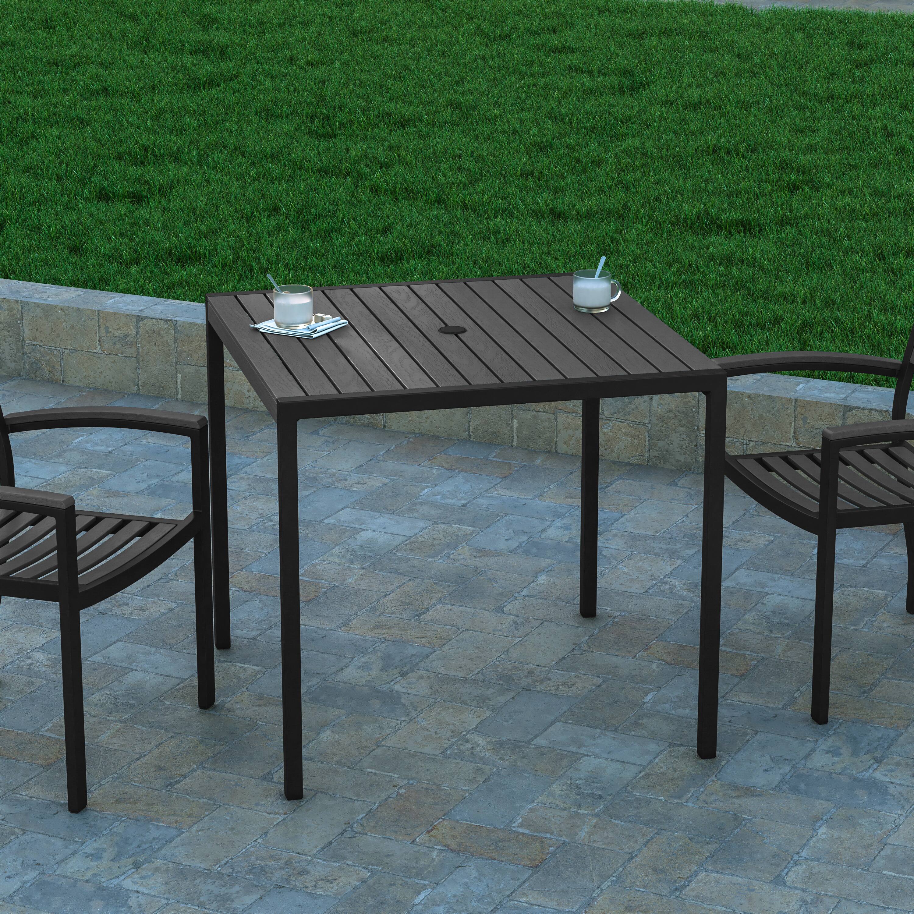 Alt View 3. Emma + Oliver - Square All-Weather Faux Teak Patio Dining Table with Steel Frame - Seats 4 - Gray Wash Teak.