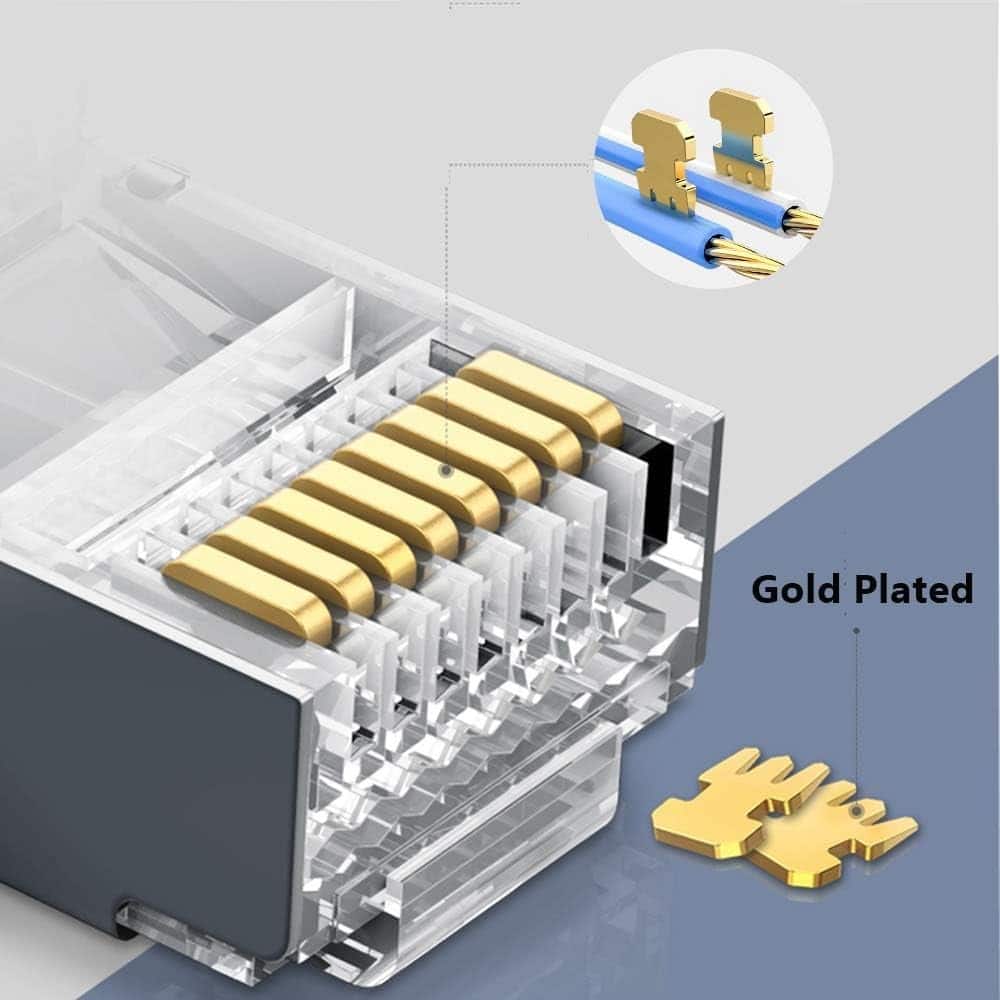 ACJPR - Cat6 RJ45 Pass Through Connectors, Gold-Plated, 50-Pack with Strain Relief