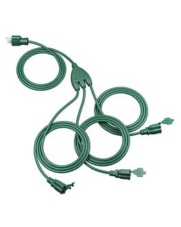 DEWENWILS - 25FT Total(7+6+6+6) Extension Cord with 3 Outlets for Outside Halloween and Christmas Lights 16 AWG 3 Prong - Green