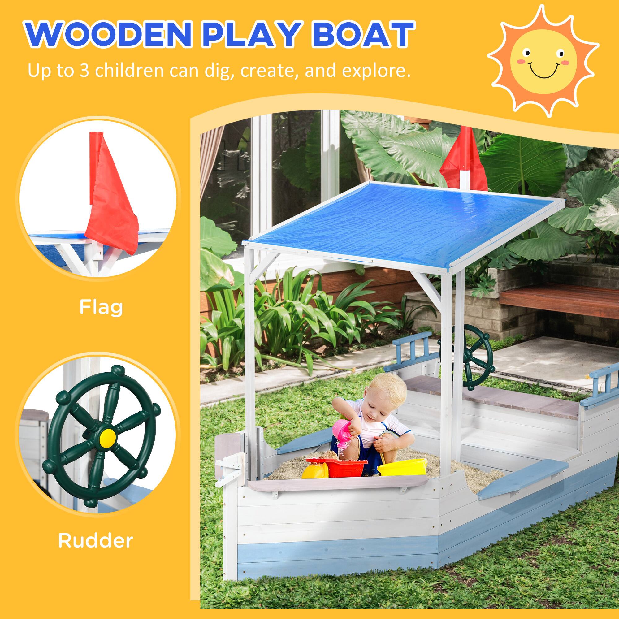 WOODEN PLAY BOAT  
Up to 3 children can dig, create, and explore.  

Flag  
Rudder