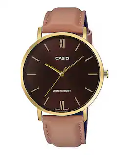 Casio - Men’s Leather Watch with Dial - MTP-VT01GL-5BUDF - Brown