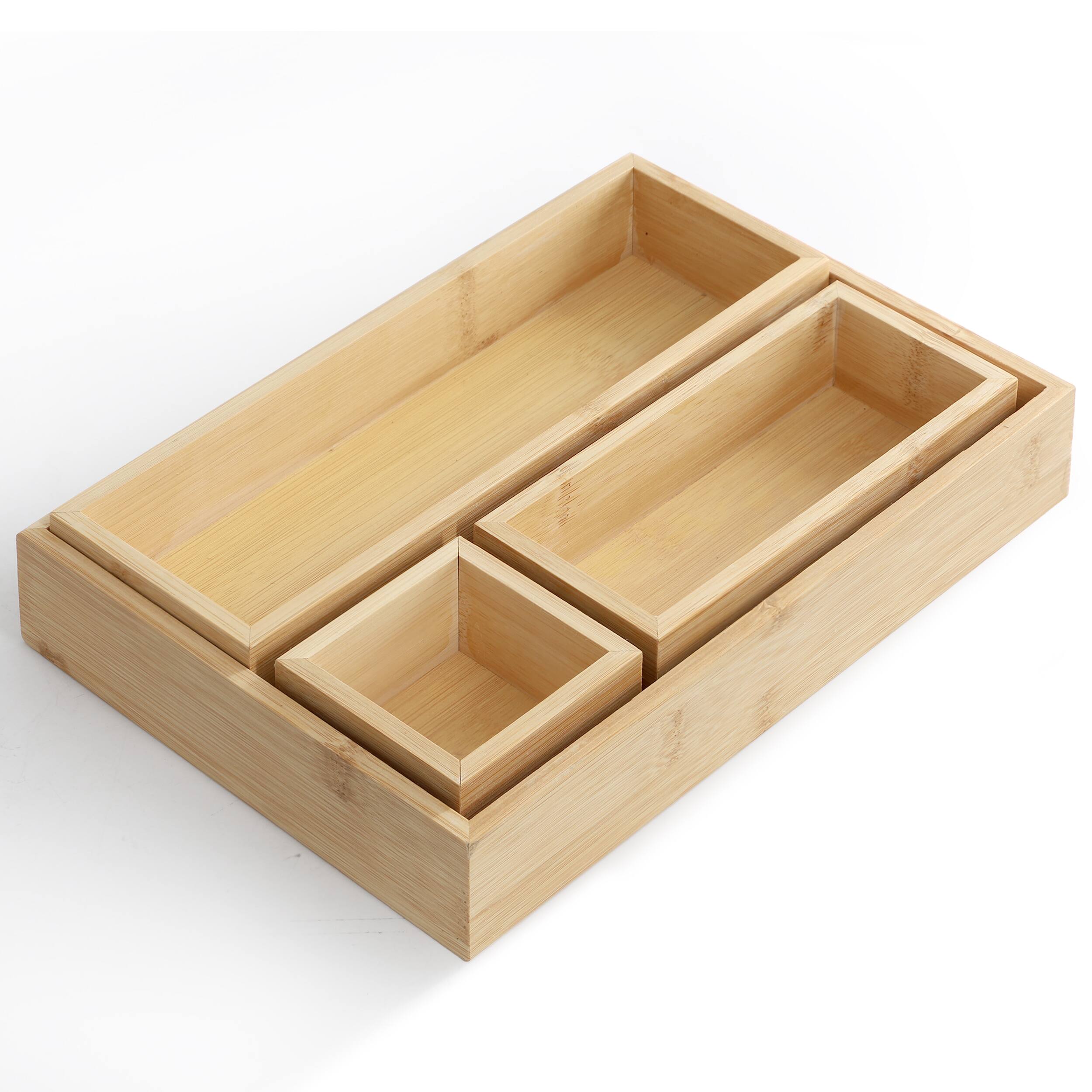 Left. MegaChef - MegaChef 4 Piece Bamboo Storage and Organization Trays - Brown.