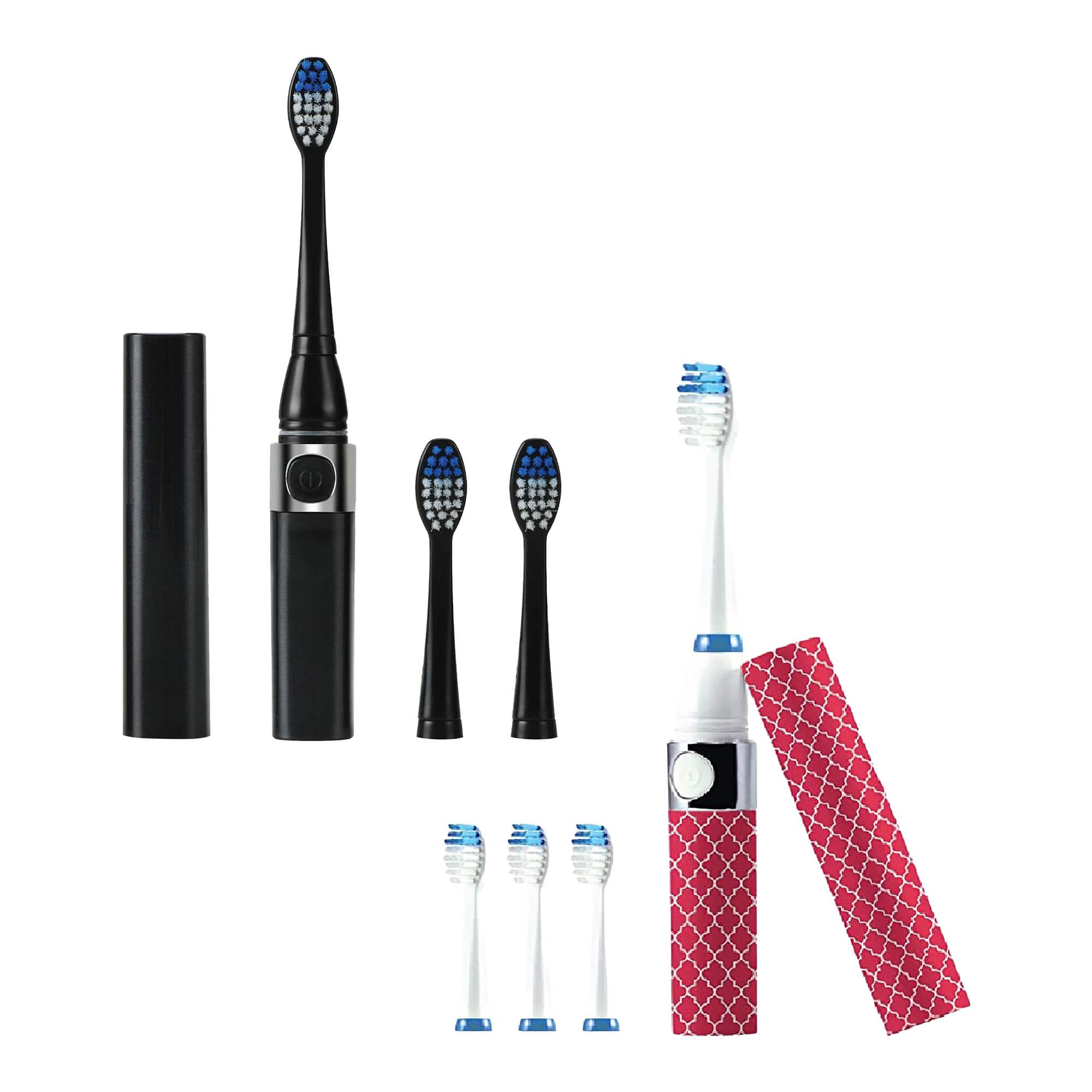 Pursonic - Black & Pink Portable Sonic Toothbrush Bundle – Powerful On-the-Go Oral Care with 2 Travel-Ready Toothbrushes - Multicolor