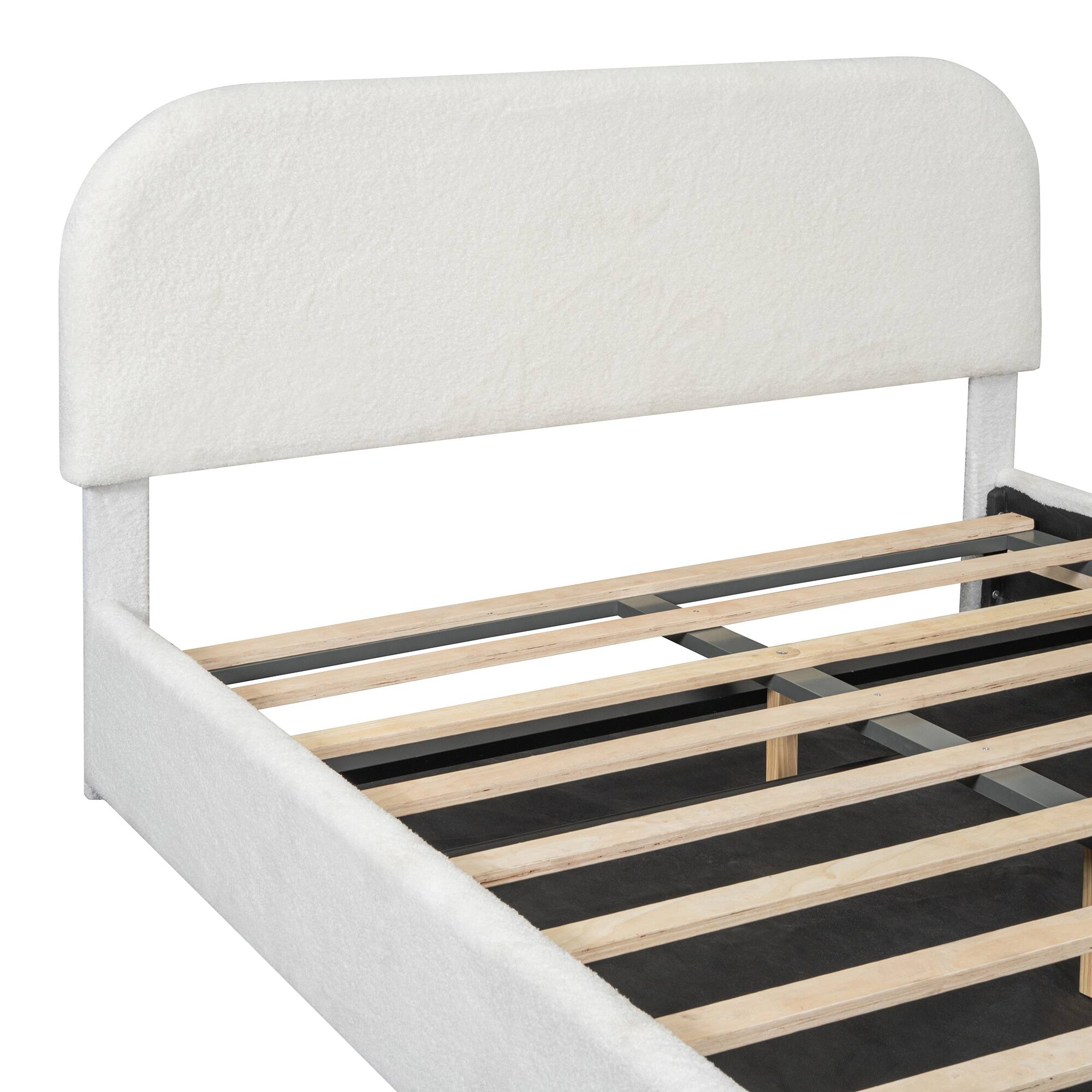 Alt View 5. Tiramisubest - Teddy Fleece Queen  Size Upholstered Platform Bed with Hydraulic Storage System, White - White.