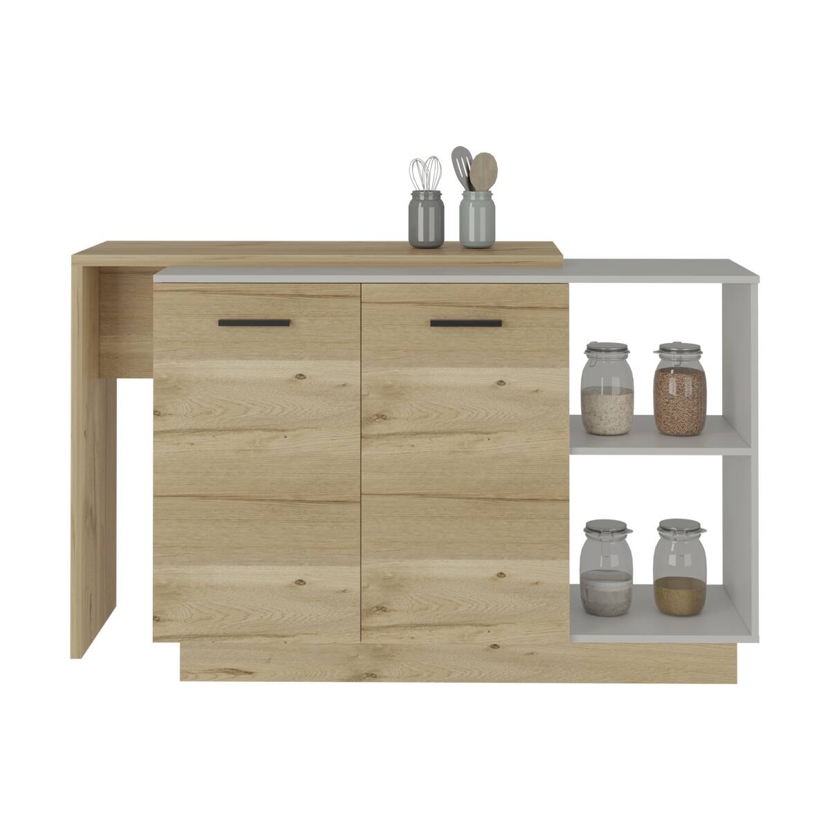 Alt View 2. Loheer - Loheer White and Light Oak Kitchen Island Double Door Cabinet - White / Light Oak.