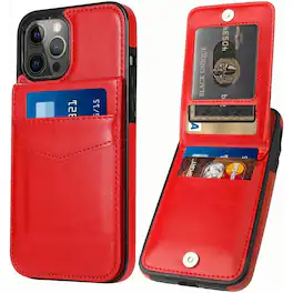 Entronix - Slim Leather Wallet Case for iPhone 16 Pro Max with 6 Card Slots - Red