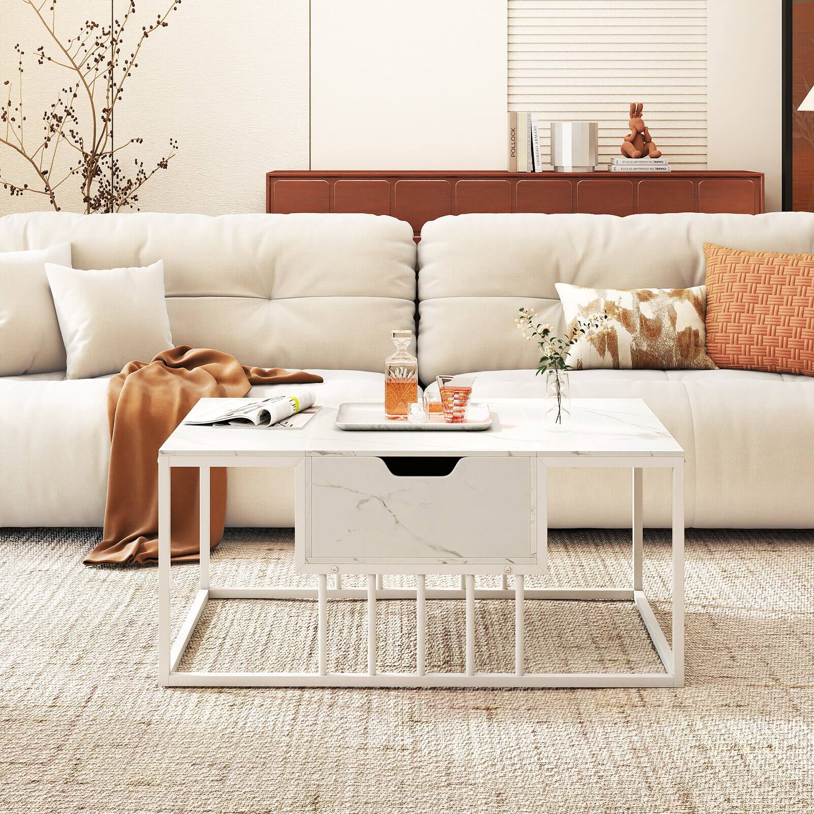 Alt View 5. Gymax - Gymax Lift-Top Coffee Table w/ Hidden Storage & Heavy-Duty Metal Frame for Living Room - White.