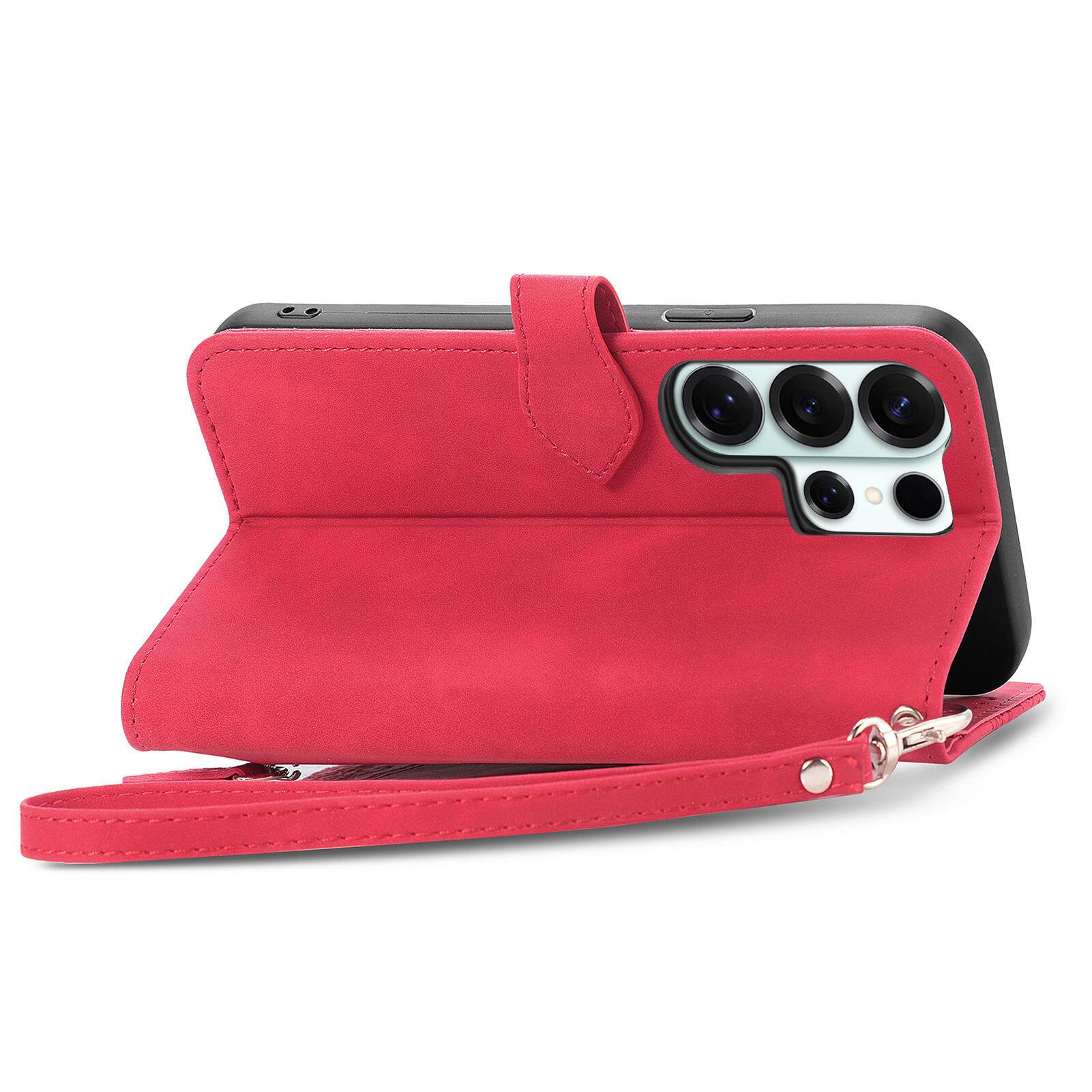 Alt View 1. Dteck - for Samsung Galaxy S26 Ultra Wallet Case,Folio Shockproof PU Leather Card Holder Cover with Zipper Pocket & Wrist Strap - Red.