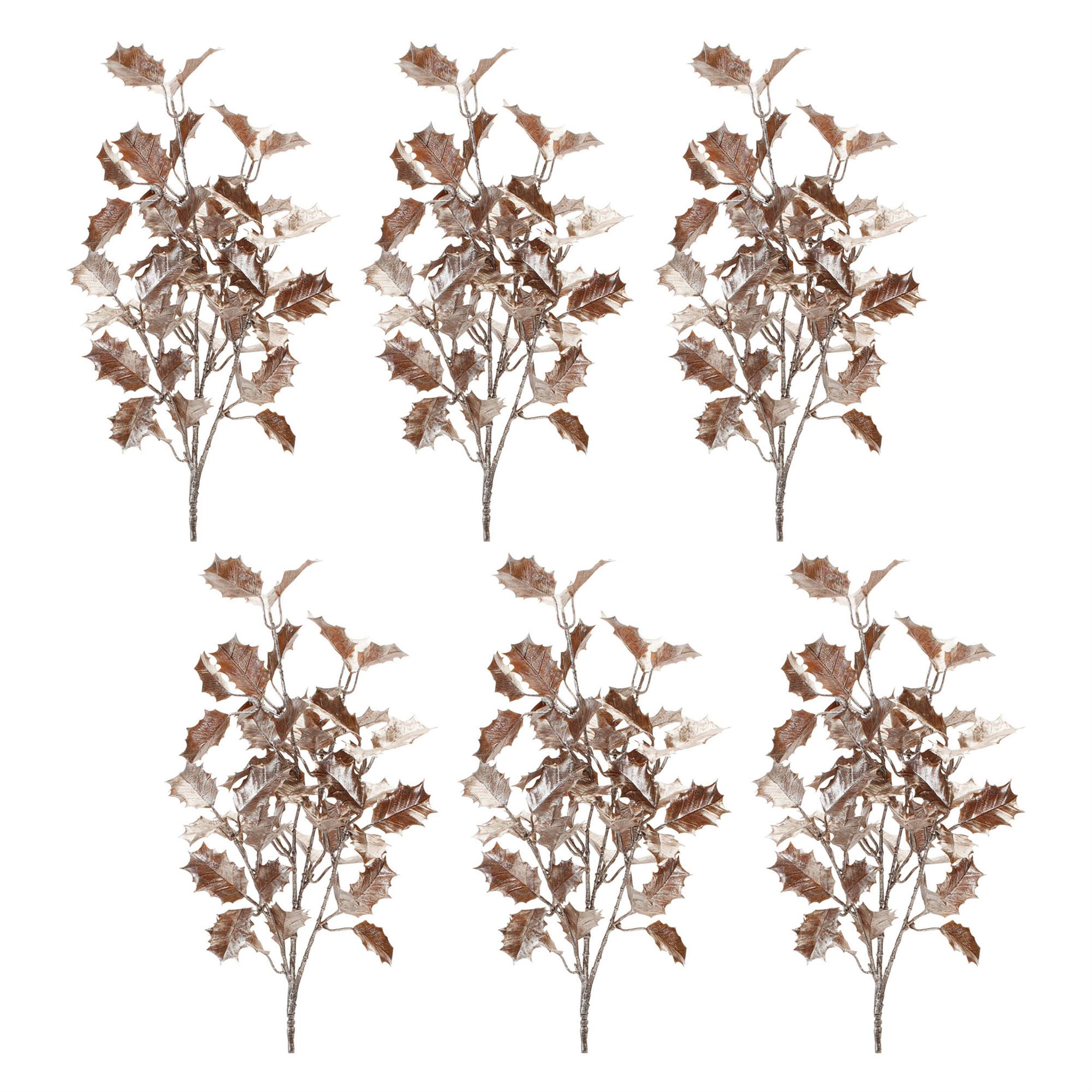 Left. BreeBe - Metallic Holly Leaf Spray (Set of 6) - Silver.