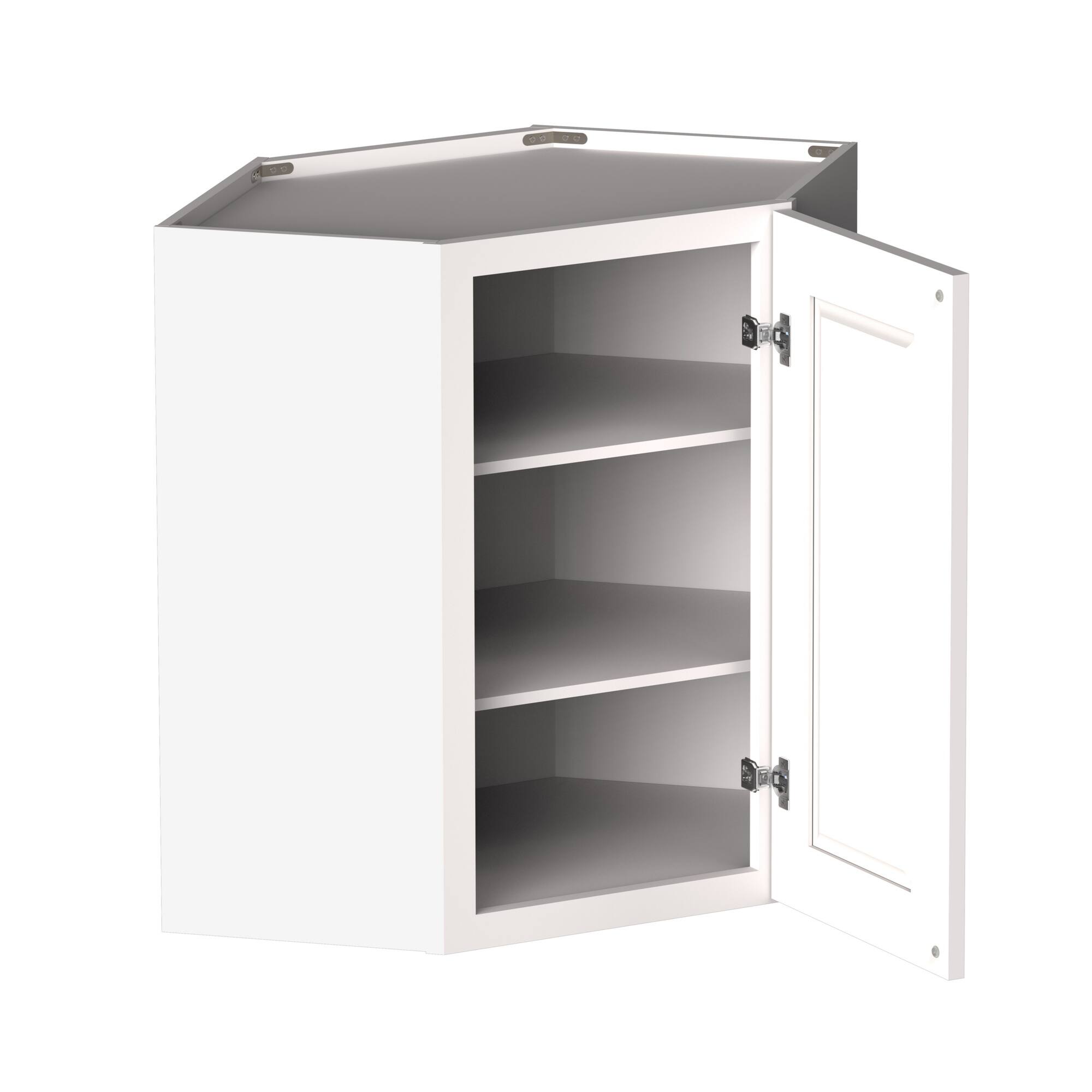 Angle. Boyel Living - 24-in W x 30-in H x 12-in D Shaker RTA Kitchen Diagonal Corner Wall Cabinet with Soft-Close - White Shaker.