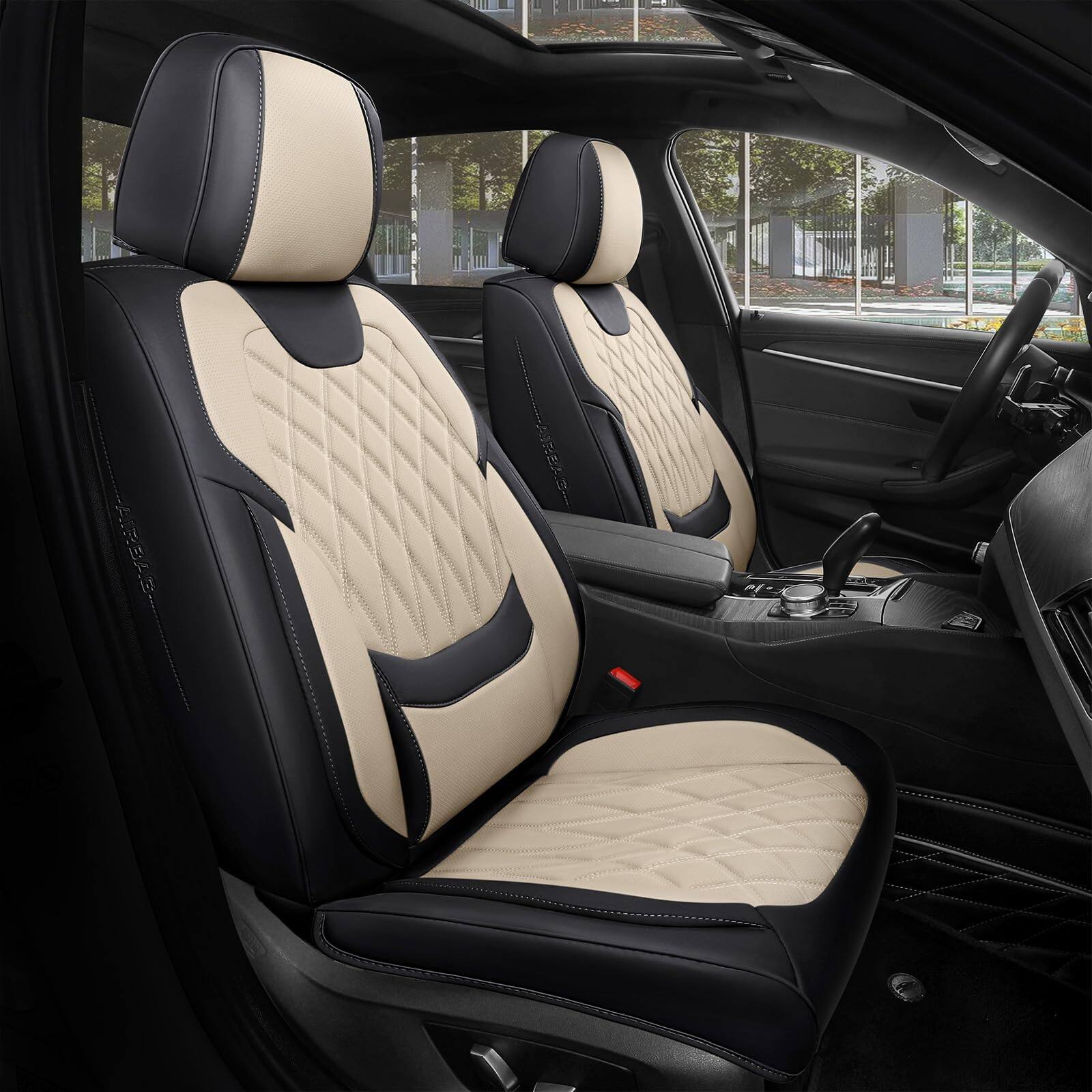 Front. Empire DigiLabs - Car Seat Covers Full Set Faux Nappa Leather For Cars Breathable Waterproof Front Seats With Support And - Beige & Brown Square-94"(L)x94"(W).
