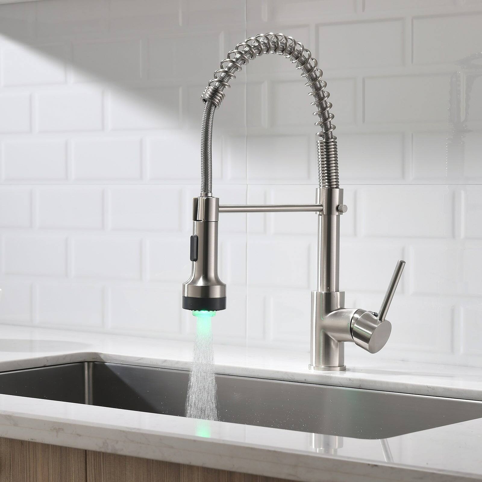Alt View 8. Boyel Living - Brushed Nickel Gooseneck Pull Down Sprayer Kitchen Faucet with LED Light and Water Supply Lines - Brushed Nickel.