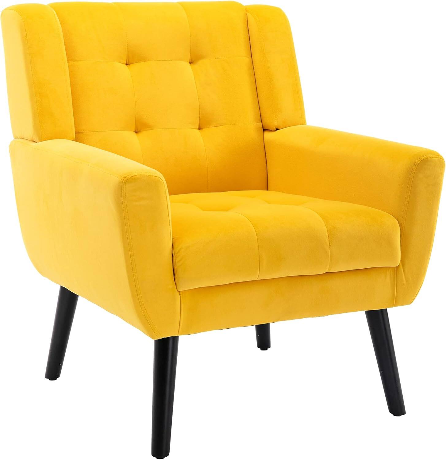 Alt View 1. Trinkets Crazed - Midcentury Modern Accent Chair with Arms, Upholstered Fabric Reading Side Chair - yellow.
