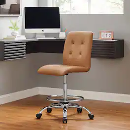 Prim Armless Vegan Leather Drafting Chair by Modway - Silver Tan