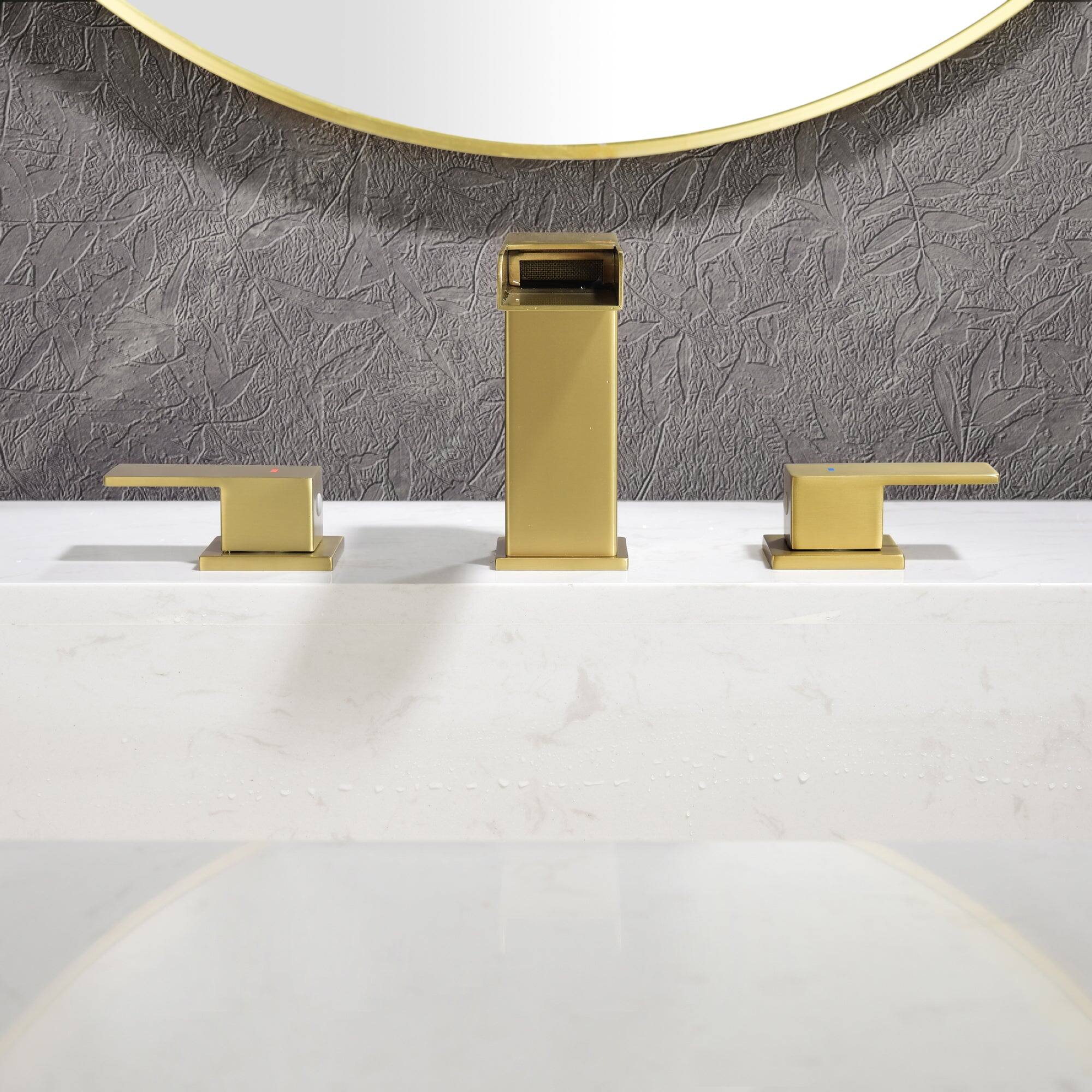Alt View 3. Boyel Living - Brushed Gold Faucet SUS304 Waterfall Spout cUPC Quick Connect Dual Handle Pop Up Drain - Brushed Gold.
