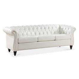 Boyel Living - 84.65-in Traditional Faux Leather 3-Seater Sofa with Nailhead Trim - White and Matte Black and Silver