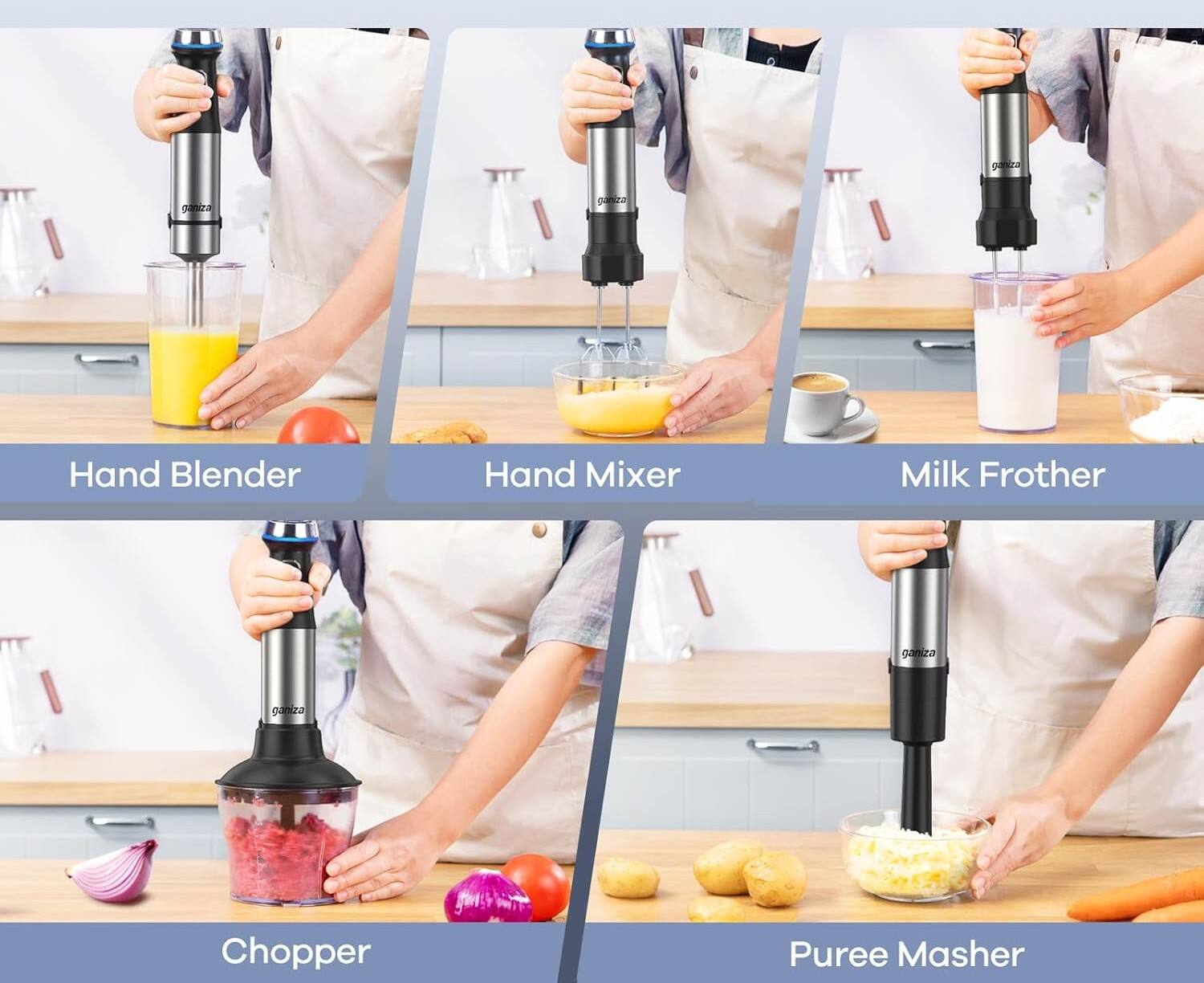 GED gaza aza Hand Blender Hand Mixer Milk Frother ganiza ganiza Chopper Puree Masher