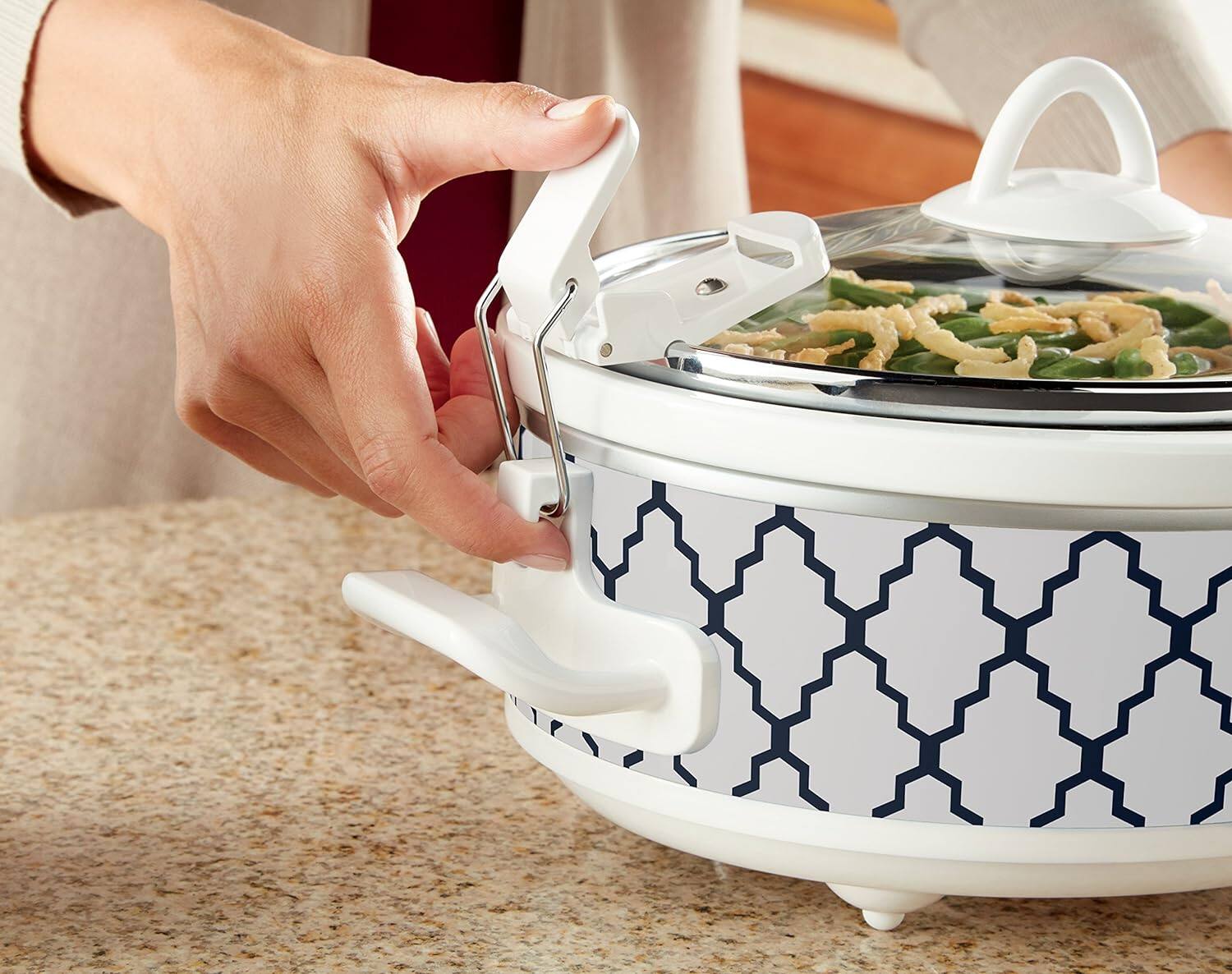 Alt View 5. Crockpot - 2.5-Quart Casserole Crock Manual Slow Cooker - White/Blue Pattern.