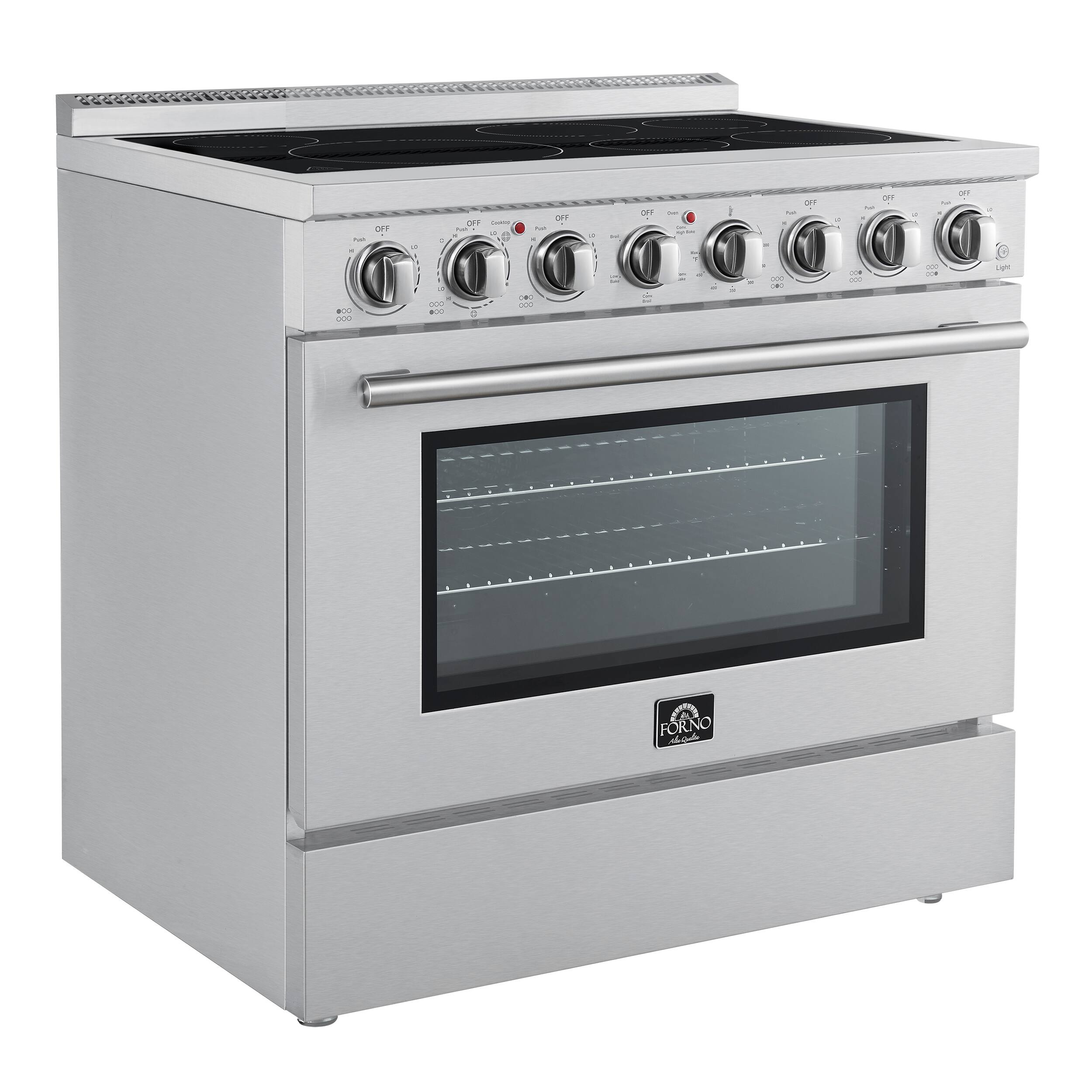 Left. Forno Appliances - Paolo 5.44 Cu. Ft. Freestanding Electric True Convection Range with Warming Zone - Silver.